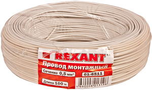 Провод монтажный (автомобильный) 0.5 мм² 100м белый (ПГВА) REXANT