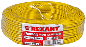 Провод монтажный (автомобильный) 0.5 мм² 100м желтый (ПГВА) REXANT