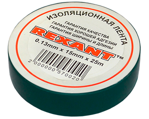 Изолента 15мм х 25м зеленая REXANT